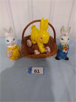 Basket with Bunny Figurines, Bunny Pull Toy