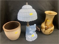 Glass Bureau Light, Storage Crock, Vase