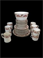 Vintage China Set with Pink & Gold-Toned Flowers