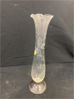 Sterling Weighted Etched Glass Bud Vase