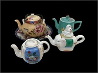 (3) Asian Design Teapot Cups & Teapot