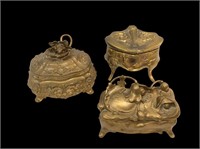 (3) Vintage Gold Toned Jewelry/Trinket Boxes