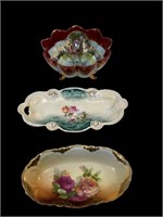 Victorian Style Potpourri Bowl & (2) Trinket Trays