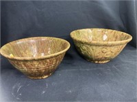 Two Yellow Ware Sponge Decorated Mixing Bowls