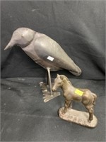 Cast Metal Horse with Steel Crafted Crow