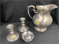 Pewter Candlesticks and Pitcher