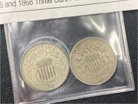 1866 and 1868 Three Cent Pieces