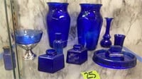 Cobalt Blue Glass Vases, Sherbet, Ashtray,
