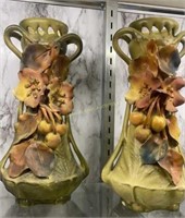 Pair Of Royal Dux Vases Amphora With Cherries