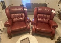 2 Matching Leather Reclining Chairs Maroon