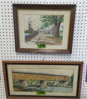 1966 Hughes Watercolor Farmhouse Painting, Signed