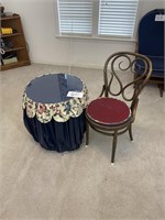 Round table with glass top & chair