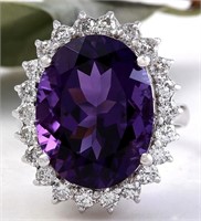 $ 9800 11 Ct Amethyst Diamond Ring 14 kt