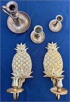 K - LOT OF 3 CANDLESTICKS & PAIR OF CANDLE SCONCES