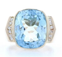 15.50 Ct Swiss Blue Topaz Diamond Ring 14 Kt