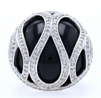 1.00 Ct Diamond Black Onyx Statement Ring 14 Kt