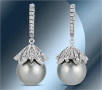 $15,210 Tahitian Pearl 2.35 Ct Diamond Earrings