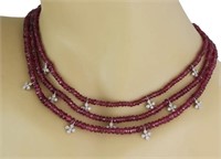 14 Kt Ruby Diamond 3 Layer Bead Necklace