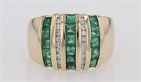1.60 Ct Diamond Emerald Band Statement Ring 14 Kt