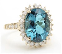$ 9800 12.40 Ct London Blue Topaz Diamond Ring