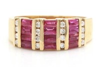 1.50 Ct African Ruby Diamond Band Ring 14 Kt