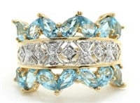 $ 4200 1.50 Ct Swiss Blue Topaz Diamond Ring 14 Kt