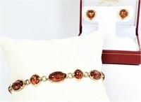 14 Kt Amber Bracelet Earring Set