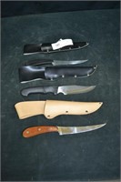 3 Various Fishing Knives in Sheaths