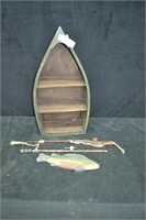 25" Wood Fishing Boat Shelf With Accessories