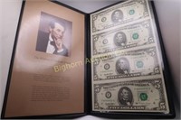 1995 Uncut Sheet Five Dollar Bills in Display