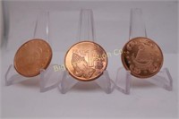 One Ounce Copper Rounds 3pc lot