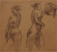 NATHAN WASSERBERGER (D.2012) CHARCOAL NUDE STUDY
