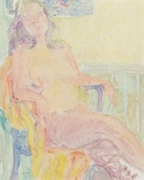 Framed & Signed Lithograph Print, Seated Nude