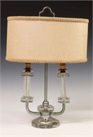 ART DECO SILVER-TONE METAL CRYSTAL BOUILLOTTE LAMP