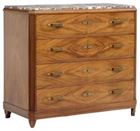 FRENCH ART DECO MARBLE-TOP WALNUT COMMODE