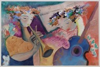 LEE WHITE (D.2004) MIXED MEDIA PAINTING MUSICIANS