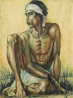 SIGNED DAHLAN OIL ON CANVAS PAINTING, SEATED MAN