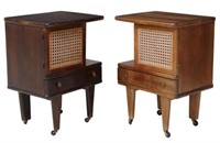 (2) MID-CENTURY MODERN CANED BEDSIDE CABINETS