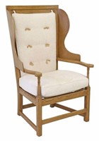 CONTEMPORARY OAK UPHOLSTERED WING ARMCHAIR