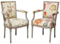 (2) LOUIS XVI STYLE UPHOLSTERED FAUTEUILS