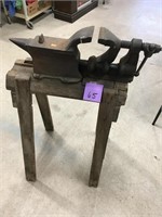 Large Vice + Anvil on Antique Saw Horse