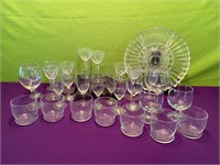 Assorted Clear Drinking Glasses + Platter