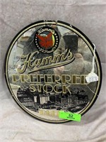Hamms Preferred Stock Beer Mirror, cracked, 12"