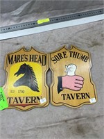 Mare's Head & Sore Thumb Tavern Wooden Signs
