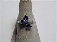 Ladies Sterling Silver & Sapphire Ring Sz 6