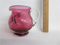 Cranberry Art Glass Pitcher Signed Sintall