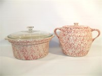 Cranberry Sponged Roseville Pottery Pots