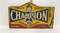 Vintage tin Champion Spark Plug sign 20 in. w x