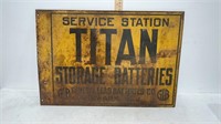 Vintage tin TITAN batteries sign 20 in. w x 14