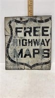 Vintage tin Free Highway Maps sign 10 in. w x